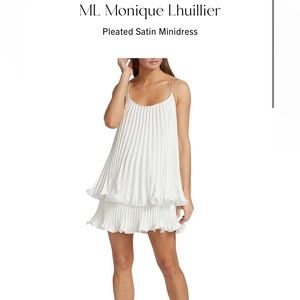 ML Monique Lhuillier Pleated Satin White Mini Dress